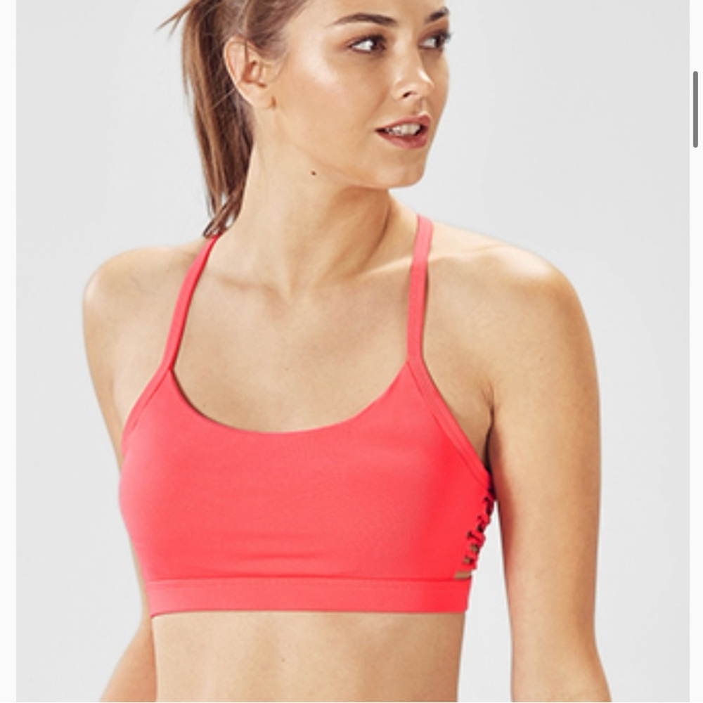 Coral Lace Up Sports Bra